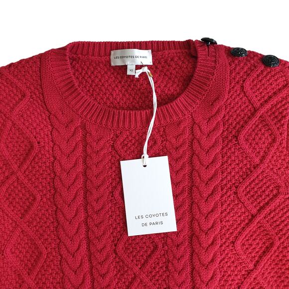 NWT Les Coyotes de Paris Red Sweater Size XS Cable Knit Cotton Crew Neck - Picture 7 of 16